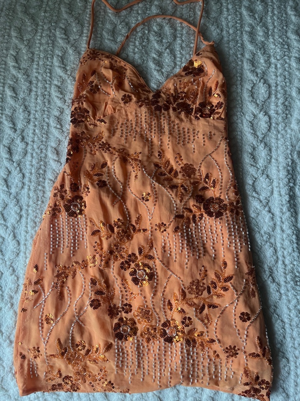 Peppermayo Vietta Orange Sequin Beaded Floral Mini Slip Dress